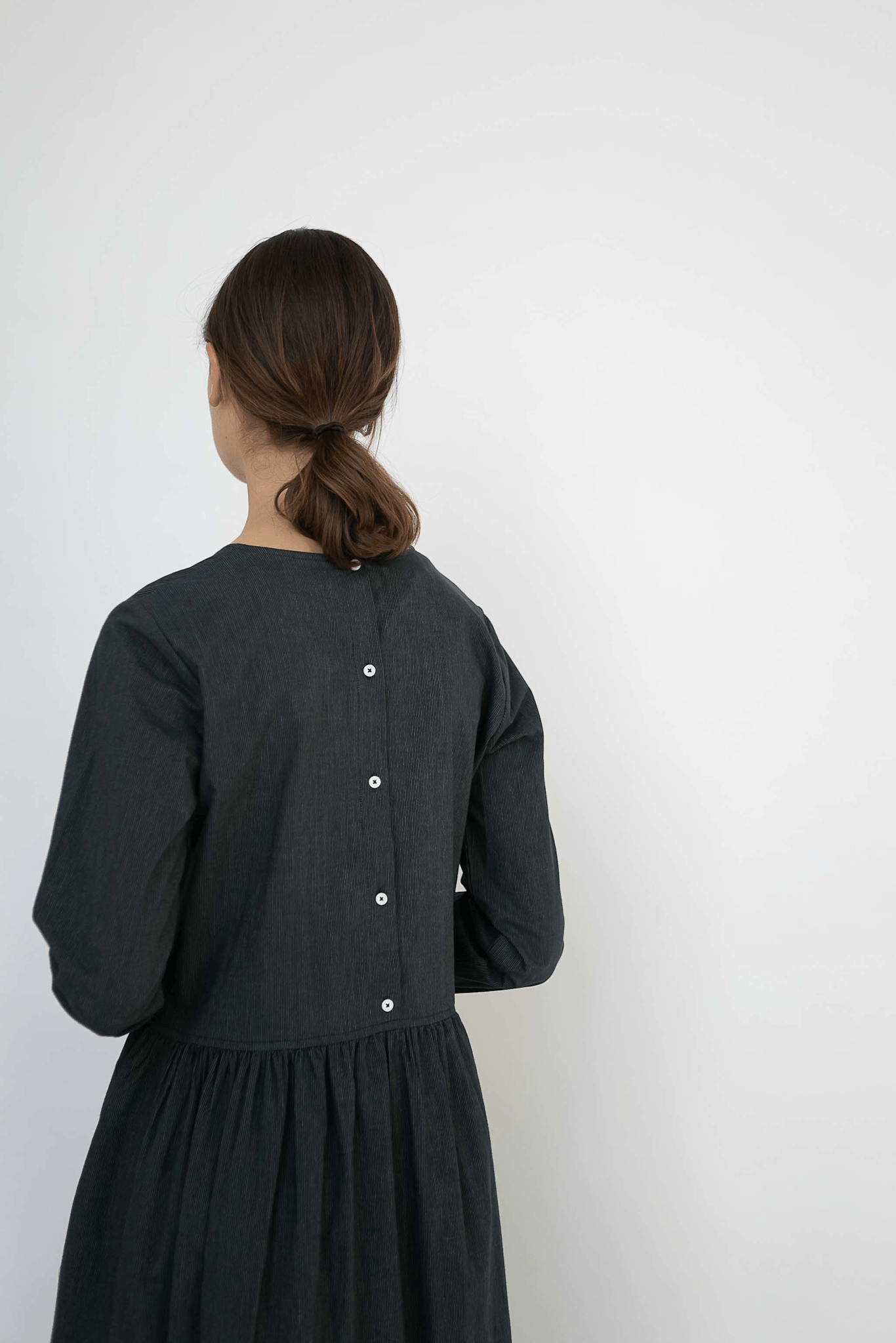 SABINE DRESS - BLACK PINSTRIPE