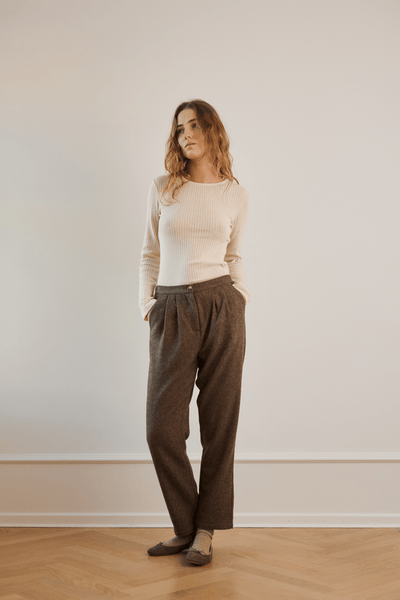 Gudrun Trousers - BROWN HERRINGBONE